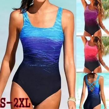 Цельный купальник с градиентом цвета, купальник больших размеров, женский купальник с открытой спиной, бикини, купальный костюм XXL чёрный