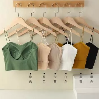 Цельный купальник с красивой спинкой, нижнее белье на бретельках, женская маленькая грудь собрана, бюстгальтер без стальных колец с подушечкой для груди, впитывающий пот и нескользящий топ-труба. M (90-52.5kg recommended) чёрный