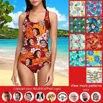 Цельный купальник сделай сам на заказ, гавайский, с рисунком «голова человека», цельный купальник, пляжная одежда L армия зеленый