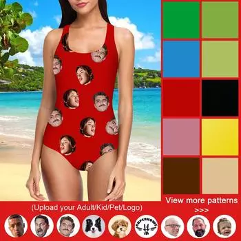 Цельный купальник «сделай сам» с рисунком в виде головы человека, пляжная одежда L армия зеленый