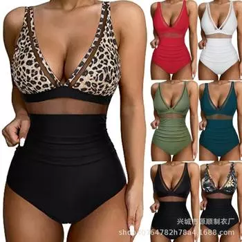 Цельный купальник, сексуальный многоцветный сетчатый прозрачный мясной купальник в европейском и американском стиле S