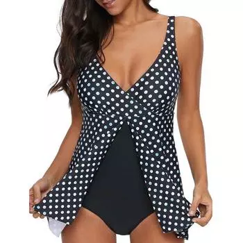 Цельный купальник, юбка с разрезом, пляжная одежда в горошек, женские купальники больших размеров S