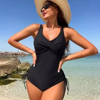 Цельный купальник женский европейский и американский спортивный купальник бикини S чёрный