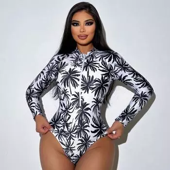 Цельный купальник женский костюм для серфинга Amazon консервативный спортивный купальник на молнии с длинными рукавами и принтом S