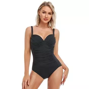 Цельный купальник, женский купальник, однотонный пляжный боди больших размеров, винтажные купальные костюмы XXL чёрный