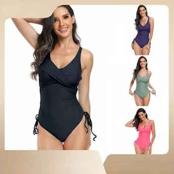 Цельный купальник, женский купальник, однотонный пляжный боди больших размеров, винтажные купальные костюмы S чёрный