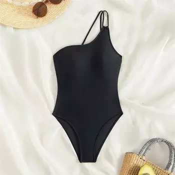 Цельный купальник женский сплошной купальник на одно плечо новый сексуальный боди с открытой спиной на шнуровке монокини купальный костюм для женщин лето S красный