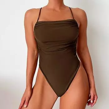 Цельный купальник, женский однотонный купальник на шнуровке, новый сексуальный боди-монокини на бретельках, купальный костюм, женский летний купальник с открытой спиной, пляжная одежда S темно-синий