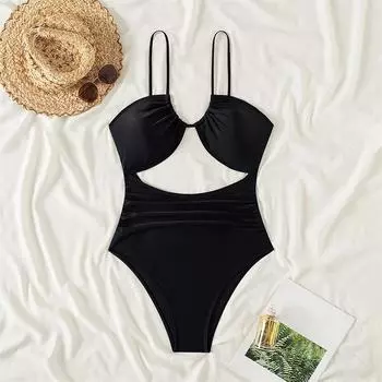 Цельный купальник женский сплошной ажурный купальник новый сексуальный слинг с открытой спиной монокини купальный костюм женский летний пляжный боди XL чёрный