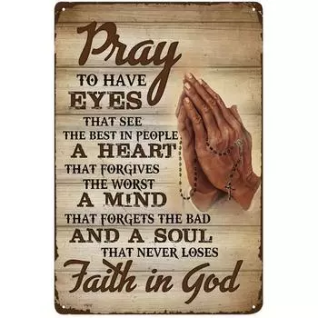Цельный металлический жестяной знак, молитва Богу, вера в Бога, металлический плакат, кафе, бар, пивной клуб, настенный декор для дома, дизайн 8x12 дюймов чёрный