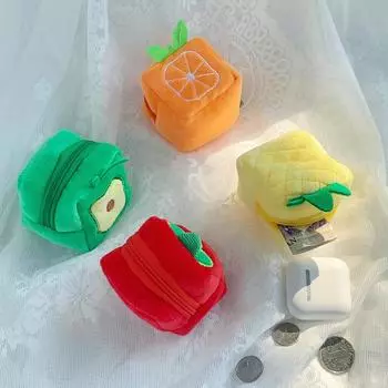 Цельный мини-милый чехол для наушников для девочек, креативная мультяшная сумка для хранения монет с фруктами, милая сумка для наушников, аксессуары для наушников