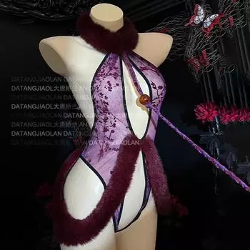 Цельный настоящий мех кролика перспектива открытый секс нижнее белье униформа соблазн F