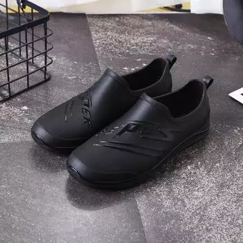 [Цельный] Низкие мужские непромокаемые туфли от дождя, нескользящая обувь для взрослых, теплая, с мелким вырезом, рабочая резиновая обувь 40 чёрный