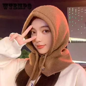 Цельный однотонный шарф с капюшоном на завязках, ветрозащитная зимняя шапка-бини и комплект из шарфа only hat чёрный