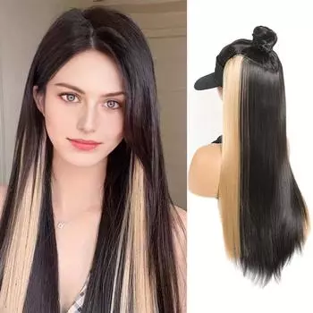 Цельный парик с ушами, окрашенный в форме буквы V, для женщин, длинные прямые волосы, натуральный, невидимый и бесшовный, окрашенный в отдельные участки волос