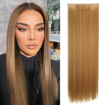 Цельный парик, увеличивает объем волос для женщин, с пушистыми натуральными невидимыми длинными прямыми заколками для волос, имитация парика