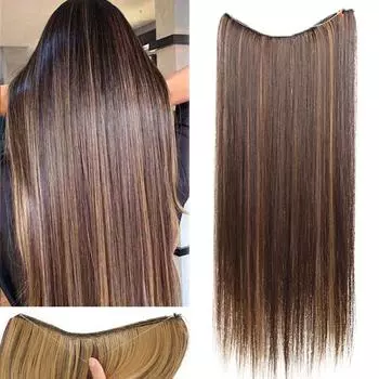 Цельный прямой синтетический парик для наращивания волос, женский эластичный леска, натуральный бесшовный гладкий парик для наращивания волос 65CM