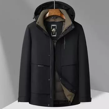 Цельный, трехкомпонентный, осенне-зимний, новый пуховик средней длины для мужчин, съемная подстежка, повседневная куртка-пуховик, защищающая от холода M синий