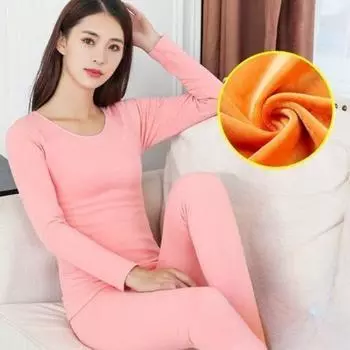 Цельный утепленный термобелье из овечьей шерсти с подкладкой, женский костюм, нижняя часть рубашки, осень и зима M розовый