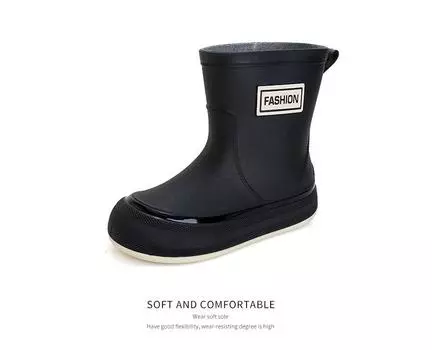 [Цельный] женские водные туфли средней высоты, верхняя одежда, короткие дождевые туфли, модные резиновые сапоги, терморезиновая обувь, водные туфли 36 чёрный