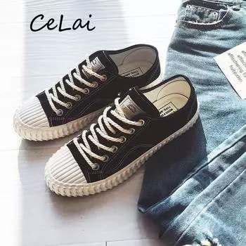 CeLai Canvas Shoes мужские летние модные шнурованные прогулочные туфли мужские неглубокие удобные зеленые кроссовки для мужчин Zapatilla Mujer A-011 6.5 чёрный