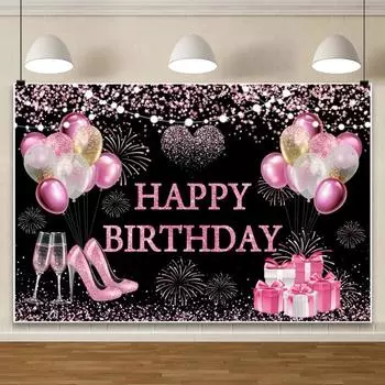 Celebrate Birthday Party Background Black Golden Party Hanging Banner School Decor Style 8