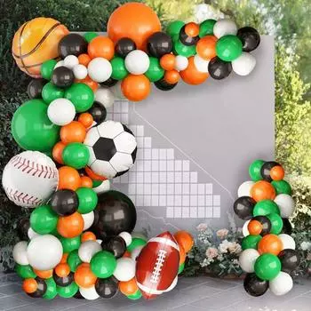 Celebration Party White Sport Balloons Black Orange Garland Kit Green Ball Theme Boys