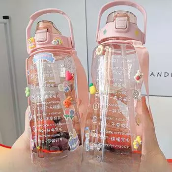 Целевая шкала чашки для воды, напоминающая студенткам большую емкость, бутылка для воды, летняя чашка, соломенная чашка 1500ml белый