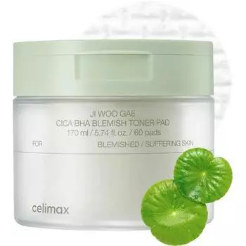 [celimax] JI WOO GAE Cica BHA Blemish Toner Pad 170 мл 60 шт.