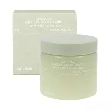 CELIMAX Jiwoogae Heartleaf BHA пилинг-диски 125 мл (60 подушечек), Увлажнение, Kbeauty, корейская косметика, пробник