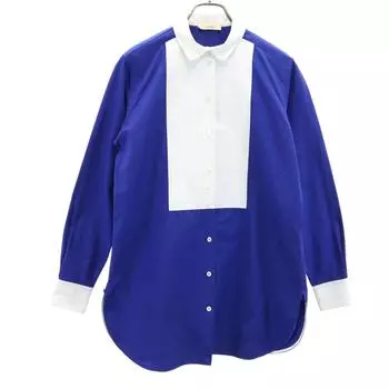 CELINE Рубашка хлопковая с переключением, длинный рукав 36 Синий x белый Женская Б/у