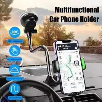 Cell Phone Holder Car Suction Cup Long Arm Auto Phone Car Phone Thickened Mount Windshield Stand Holder Mount Adjustable W0F2