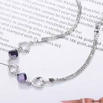 Cellacity Geometry Аметист Серебро 925 Ювелирные Изделия Драгоценные Камни Браслет Для Женщин В Форме Сердца Модные Вечерние Женские Подарки Оптовая Продажа фиолетовый
