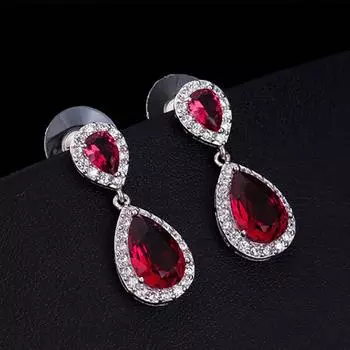 Cellacity модные серьги из серебра 925 пробы для женщин, ювелирные изделия, драгоценные камни в форме капель воды, вечерние рубиновые, сапфировые, изумрудные капли для ушей красный