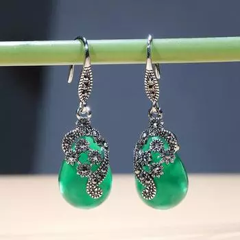 Cellacity Винтаж Серебро 925 Ювелирные Изделия Капли Воды В Форме Драгоценных Камней Серьги для Женщин Изумрудные Рубиновые Капли Для Ушей Темперамент Вечерние красный