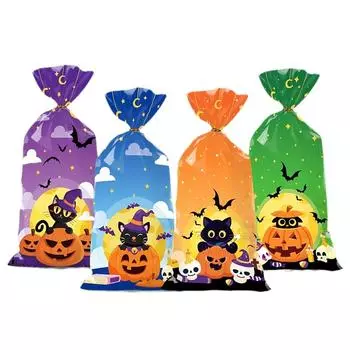 Целлофановые пакеты для угощений на Хэллоуин, пакеты для хранения с рисунком тыквы и ведьмы, пакет для подарков с завязками для вечеринки на Хэллоуин