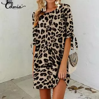 Женское платье-мини CELMIA прямого кроя, с леопардовым принтом S темно серый