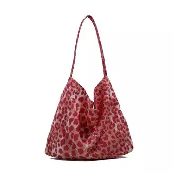 Celotkever Korean Style Idle Style Raspberry Pink Leopard Print Canvas Bag Loose Feeling Work Work Clothing Canvas Bag Women Pink