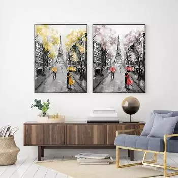 Целующаяся пара, картина маслом на холсте, улицы Парижа, знаменитое здание, башня, постеры и принты, пейзаж, настенное искусство для гостиной 21cm30cm NoFrame