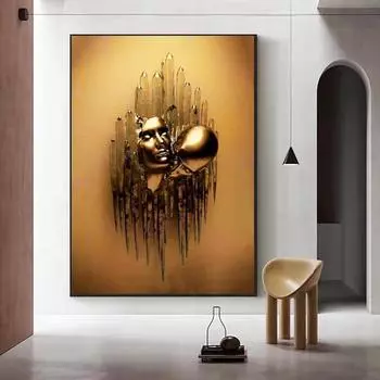 Целующиеся пары любят золотые металлические фигурки, холст, живопись, современное искусство, абстрактный плакат и принты, настенная картина для декора домашней комнаты 21x30 cm No Frame