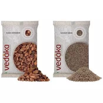 Целый черный кардамон Vedaka, 100 г и бренд Amazon - семена тмина Vedaka, 100 г