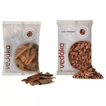Целый черный кардамон Vedaka, 100 г и бренд Amazon - целая кассия Vedaka, кора корицы, 100 г