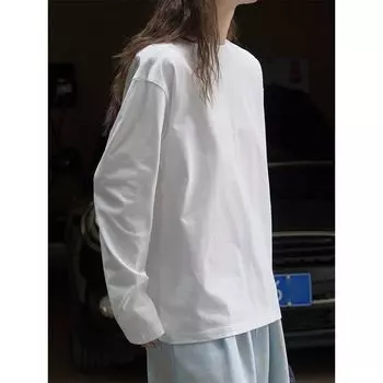 Cement Gray T-Shirt Women s Autumn New round Neck Loose K-style Loose Bottoming Shirt Long Sleeves Cotton Top Clothes