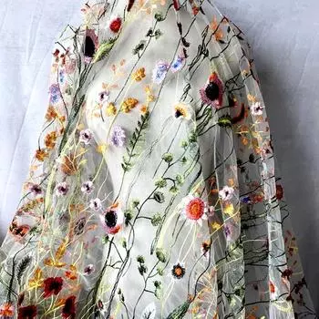 Цена 1 ярд, сетчатые красочные юбки с вышивкой, женские платья, ткани, разноцветные водяные цветы, одежда, домашние ткани