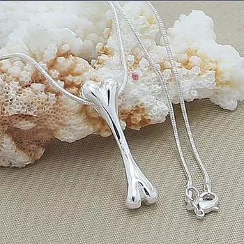 Цена 925 пробы серебро животное собака кость кулон ожерелье женщины ожерелье ювелирные изделия для мужчин 45cm