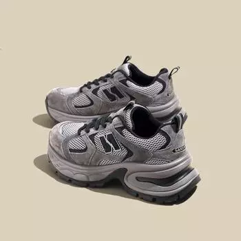 [Цена со скидкой] Туфли на платформе для папы, весна 2024, новинка, модные повседневные универсальные спортивные туфли Forrest Gump 35 светло-серый