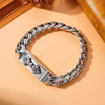Цена завода S925 Серебряный Ваджри Пестик Кубинский Браслет 18/20/22 см Ретро Шесть Символов Мантра Защелка Цепи Тенденция Мужчины Ювелирные Изделия Подарок 20cm