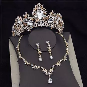 Cenmon Princess Bride Ювелирные наборы для женщин Модные диадемы Свадебный комплект ожерелья Корона Серьги Свадебный комплект ожерелья Выпускной серебро белый