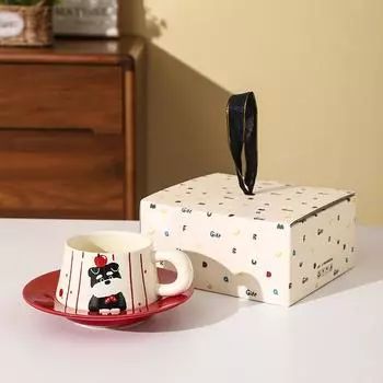 Ценная кофейная чашка шнауцера Блюдце Праздничный сувенирный набор Мультяшная керамическая чашка для щенка Чашка для воды Подарок к мероприятию 250ml