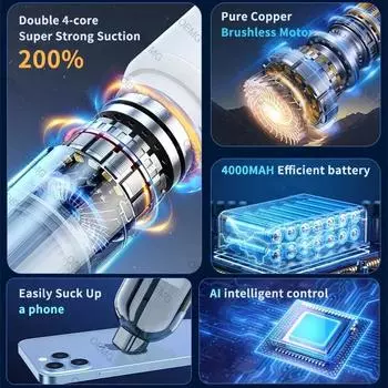 CENRR 135000PA Car Vacuum Cleaner Mini Handheld Wireless Vacuum Cleaner Powerful Cleaning Machine Strong Suction Car Cleaner